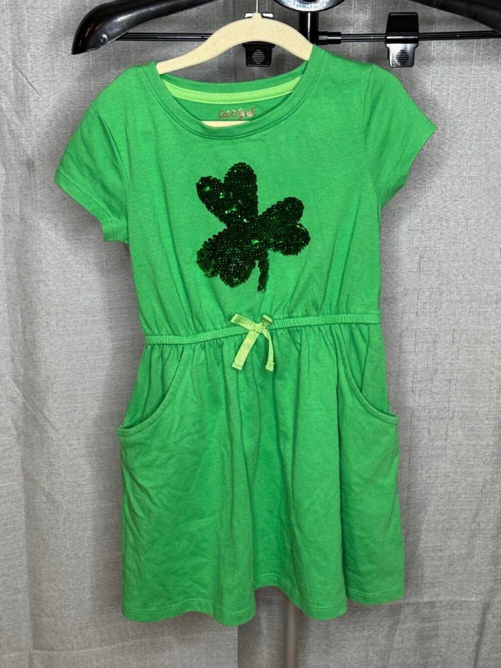 Cat & Jack - Girls Short Sleeve Shamrock Dress With Pockets - Size XS